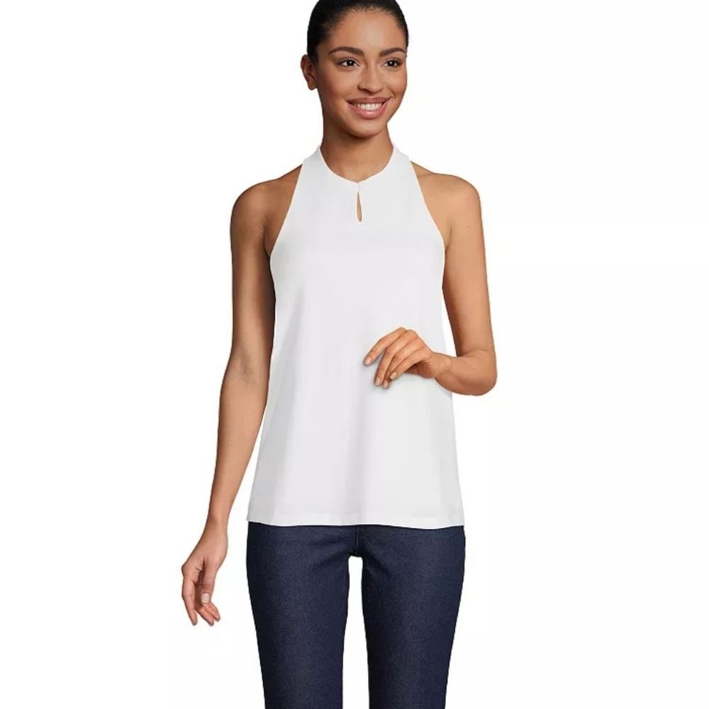 Lands' End White Keyhole Sleeveless Neck Tie Halter Top Size Large